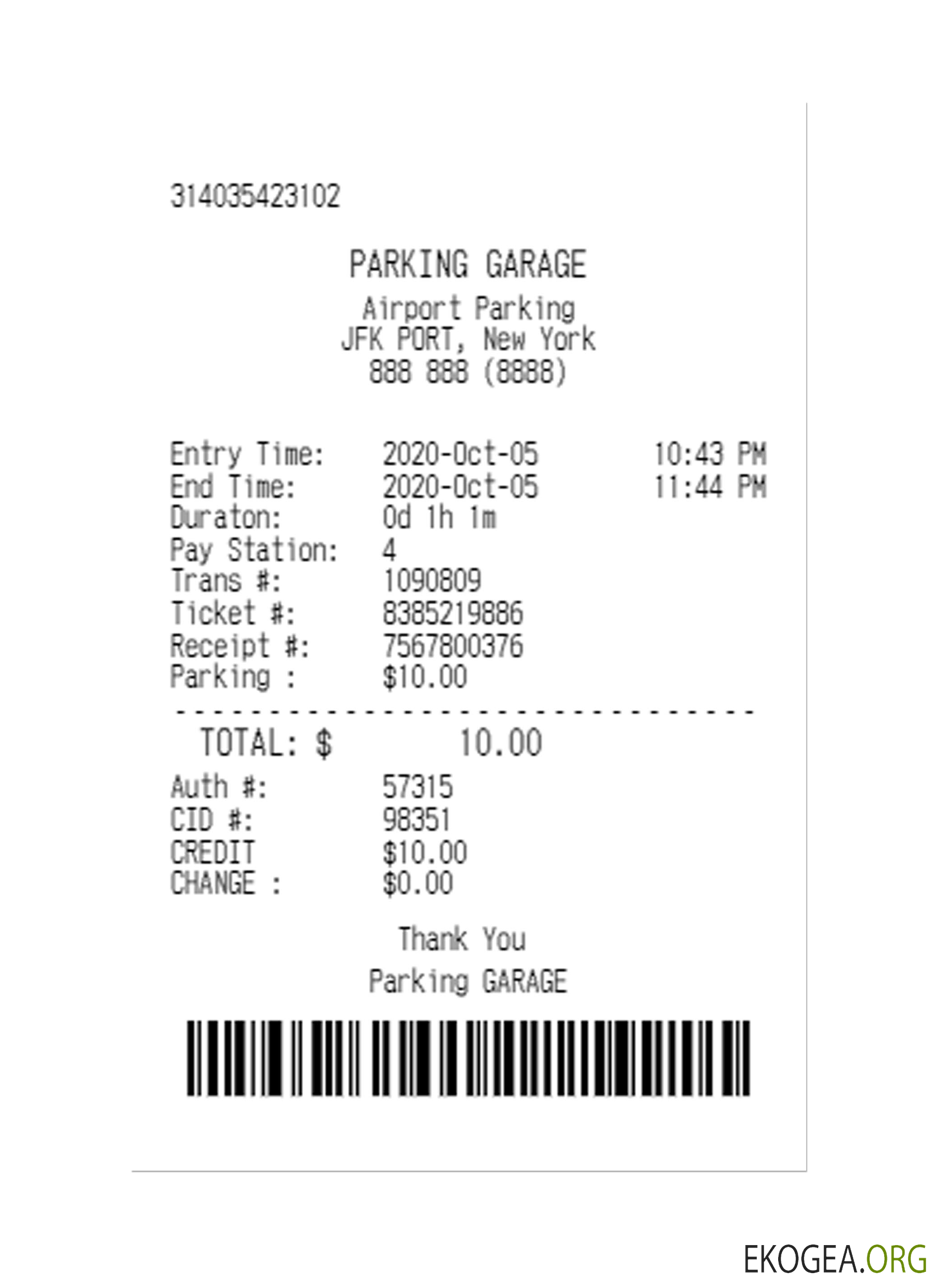 Modèle de chèque de paiement PARKING GARAGE